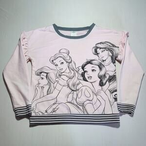 Disney Princess Sweatshirt Womens M Pink Ruffle Ariel Belle Snow White Japan